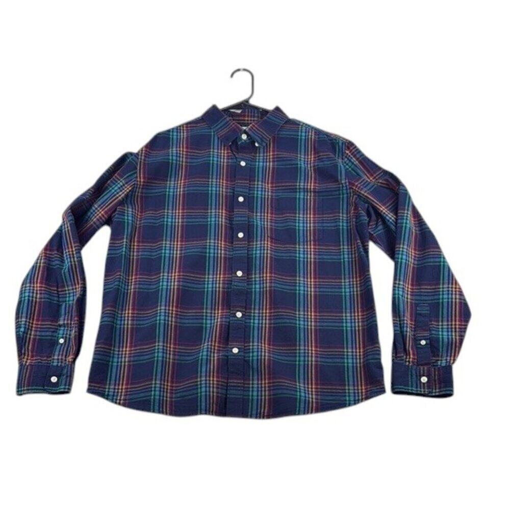 GAP Shirt Blue and Red Casual Button Down Untucked Men's Size XL